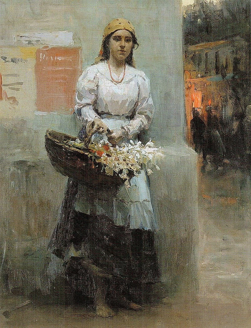 Ragazza con cesto di fiori